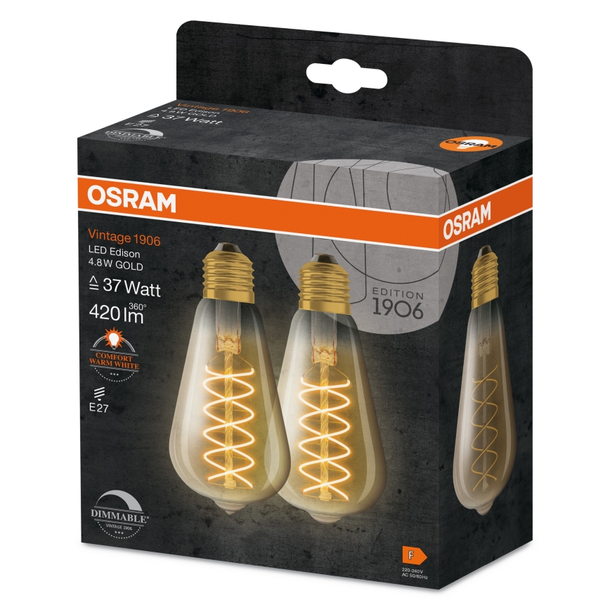 Setti 2x himmennettäviä LED-vintage-filamenttilamppuja E27/7,8W/230V 1800K - Osram