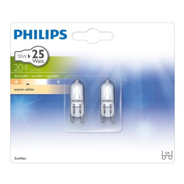 SETTI 2x Kestävä polttimo Philips ECOHALO G9/18W/230V 2800K