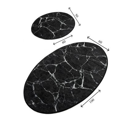 SETTI 2x Kylpyhuonematto MARBLE 50x60/60x100 cm musta