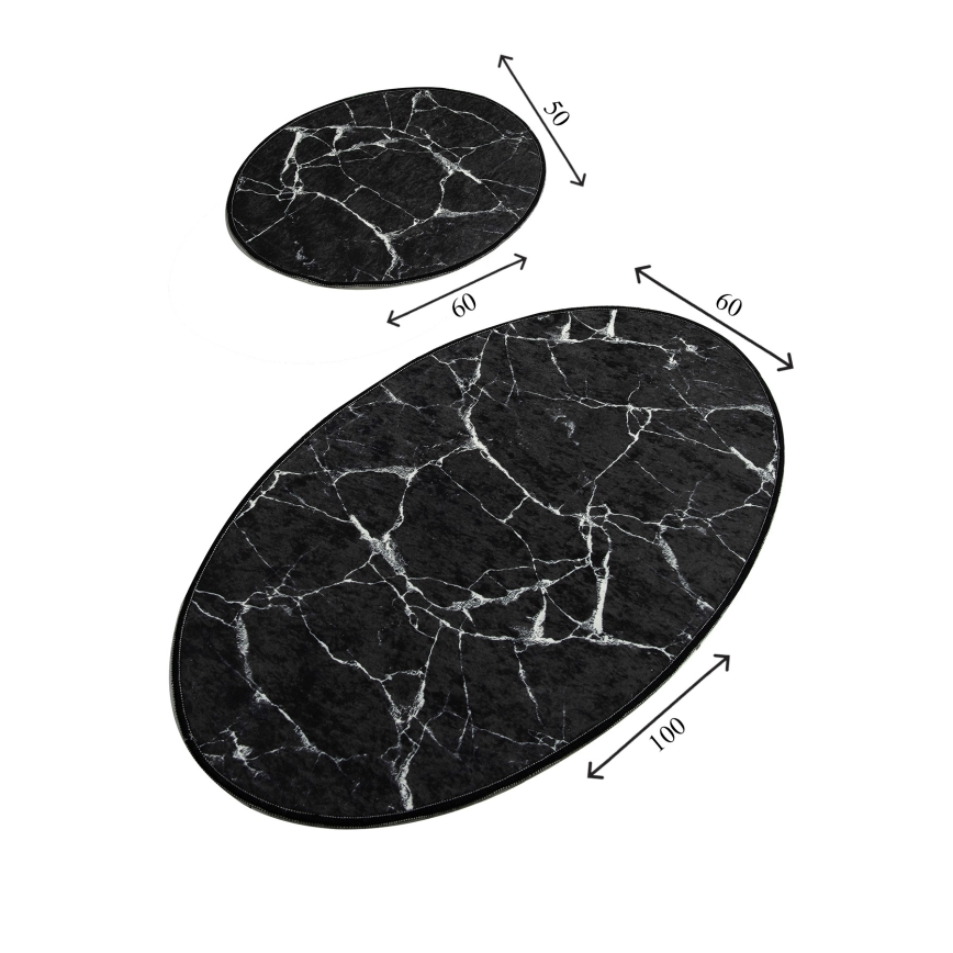 SETTI 2x Kylpyhuonematto MARBLE 50x60/60x100 cm musta