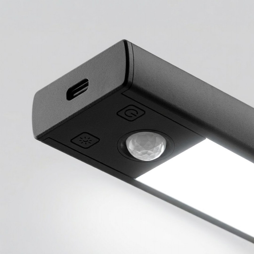 2 kpl ladattavia LED-huonekalavalaisimia liike- ja hämärätunnistimella VIRO LED/1W/3,7V 800 mAh 3000/4000/6500K 20 cm musta