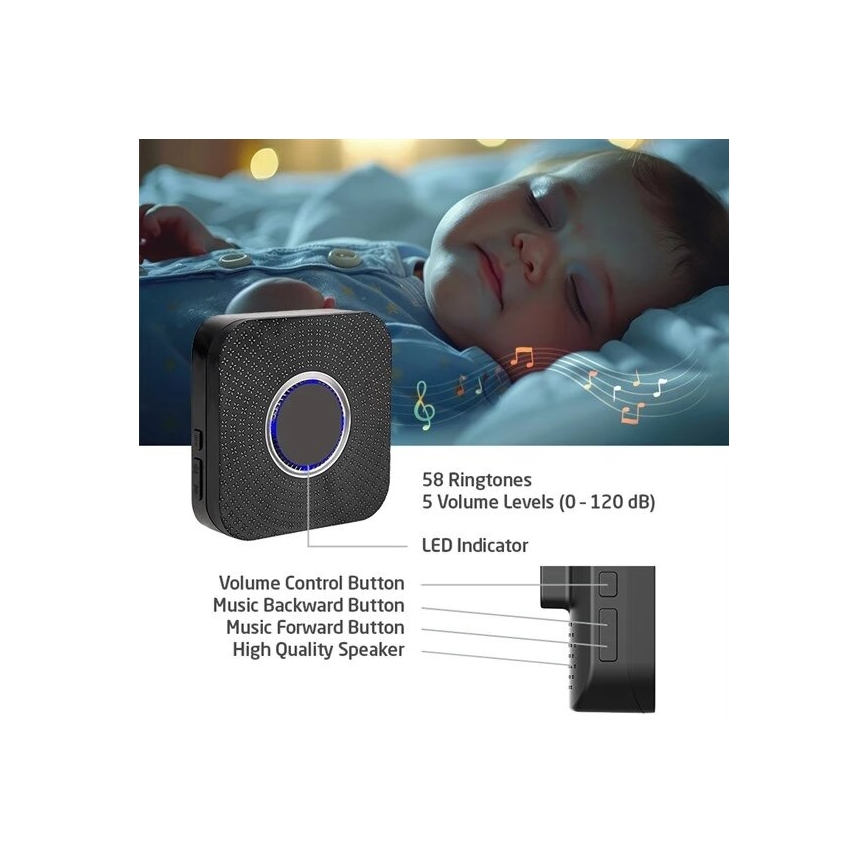 SETTI 2x Langaton pistokeovikello kineettinen 230V musta