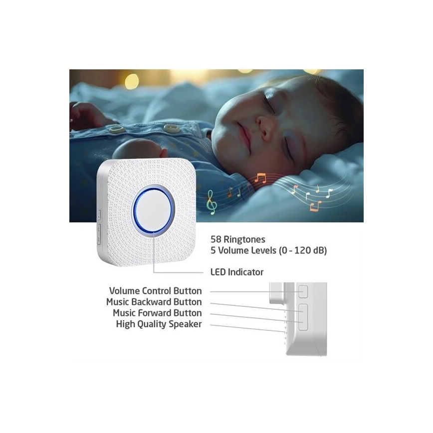 SETTI 2x Langaton pistokeovikello kineettinen 230V valkoinen