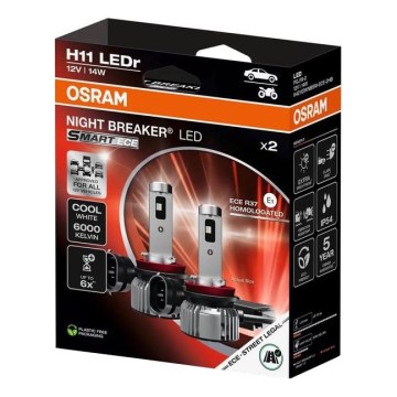 SETTI 2x LED-autopolttimo NIGHT BREAKER SMART H11 PGJ19-2/14W/12V 6000K - Osram