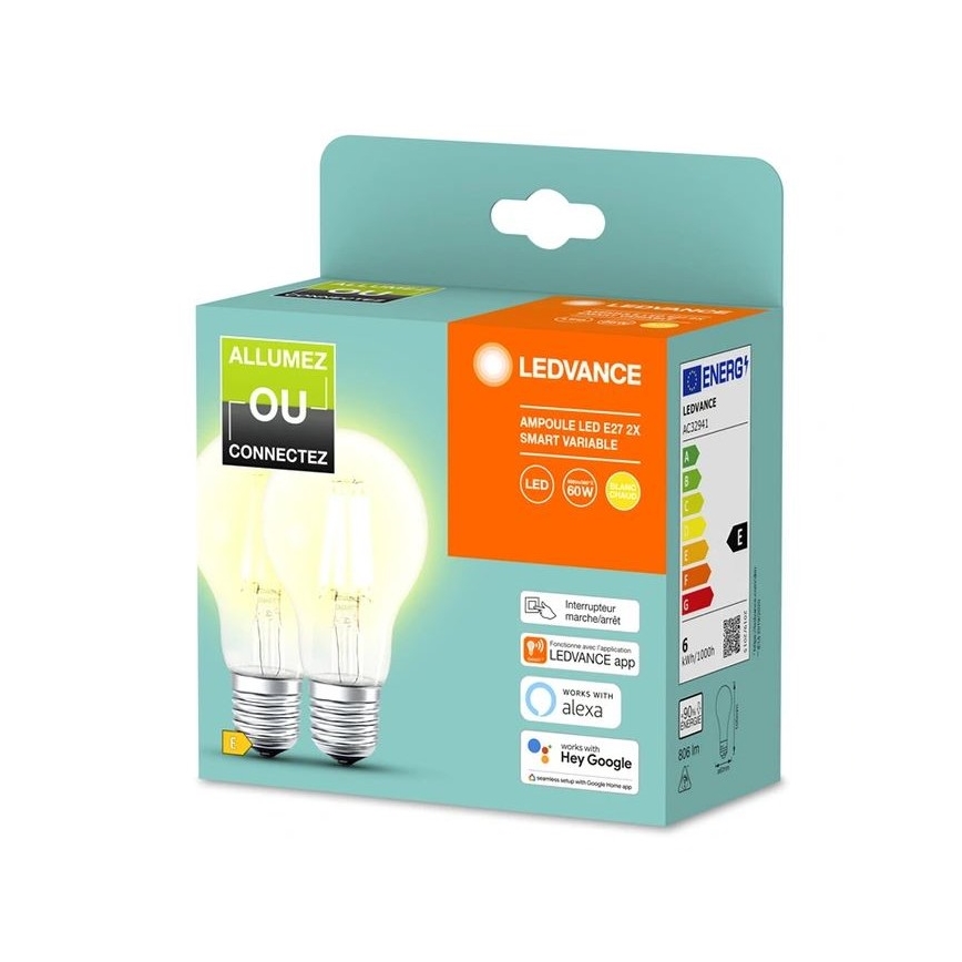 SETTI 2x LED Himmennettävä polttimo SMART+ A60 E27/6W/230V 2700K - Ledvance