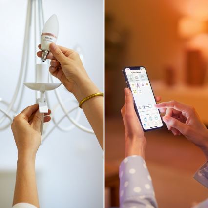 Setti 2x Philips SMART C37 RGB-himennettävä LED-polttimo E14/4,9W/230V 2200-6500K CRI 90