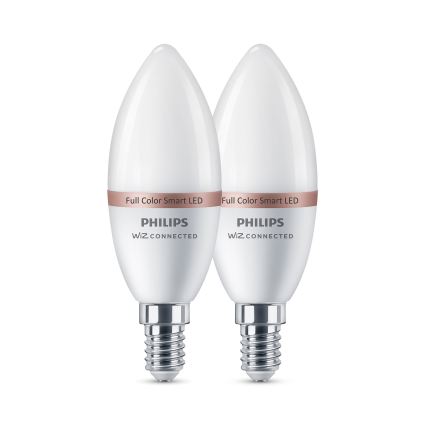 Setti 2x Philips SMART C37 RGB-himennettävä LED-polttimo E14/4,9W/230V 2200-6500K CRI 90
