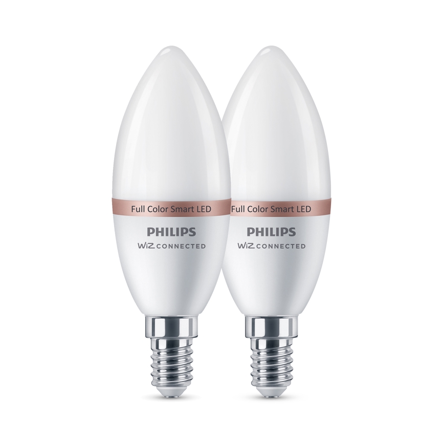 Setti 2x Philips SMART C37 RGB-himennettävä LED-polttimo E14/4,9W/230V 2200-6500K CRI 90