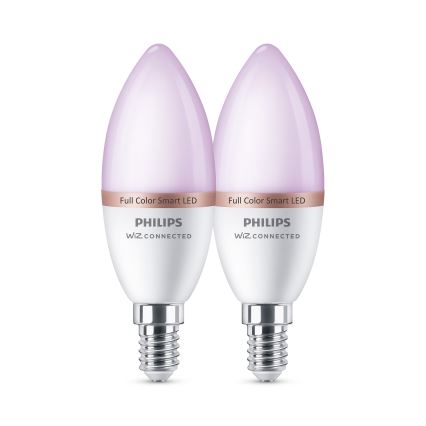 Setti 2x Philips SMART C37 RGB-himennettävä LED-polttimo E14/4,9W/230V 2200-6500K CRI 90