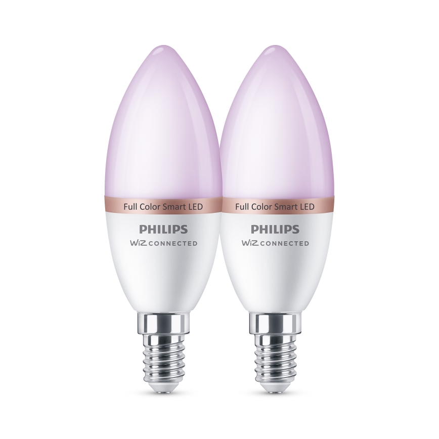 Setti 2x Philips SMART C37 RGB-himennettävä LED-polttimo E14/4,9W/230V 2200-6500K CRI 90