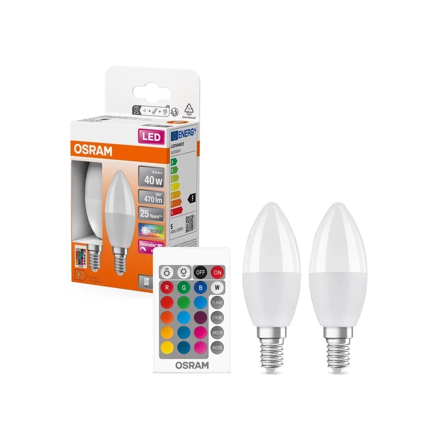 SETTI 2x LED RGBW Himmennettävä polttimo B38 E14/4,9W/230V 2700K + kauko-ohjaus - Osram