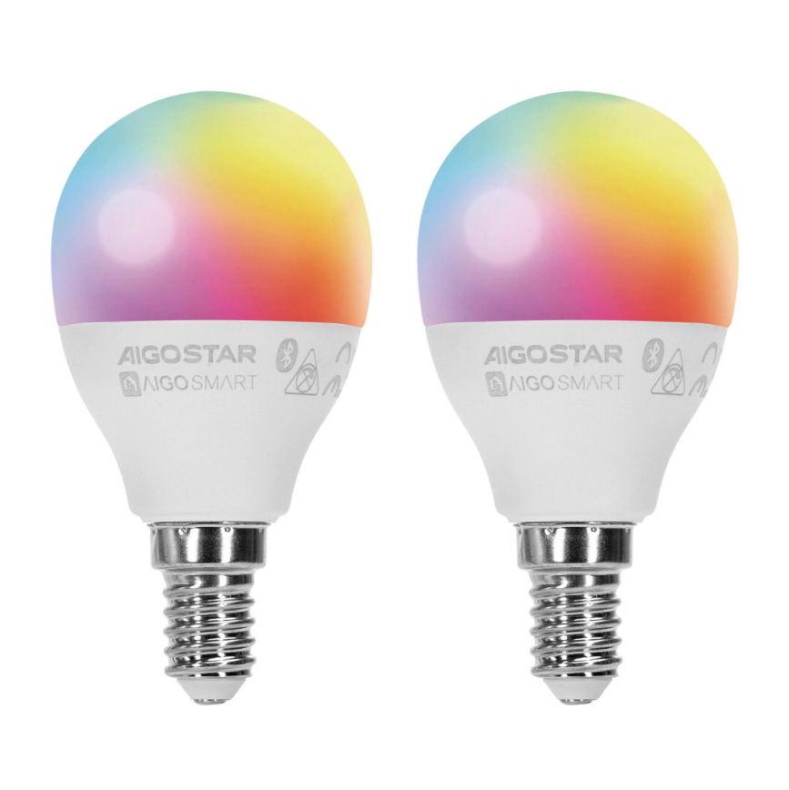 SETTI 2x LED RGBW Himmennettävä polttimo MESH Älykäs G45 E14/6,5W/230V 2700-6500K - Aigostar