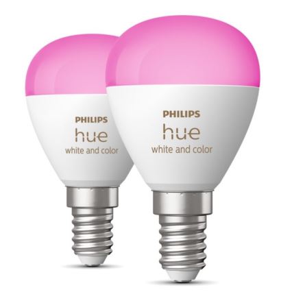 SETTI 2x LED RGBW Himmennettävä polttimo Philips Hue White And Color Ambiance P45 E14/5,1W/230V 2000-6500K
