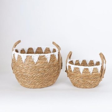 SETTI 2x Olkikori beige/valkoinen 32x16,5x18/24x23,5x26 cm