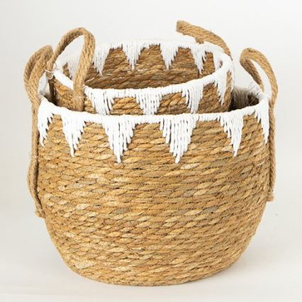 SETTI 2x Olkikori beige/valkoinen 32x16,5x18/24x23,5x26 cm