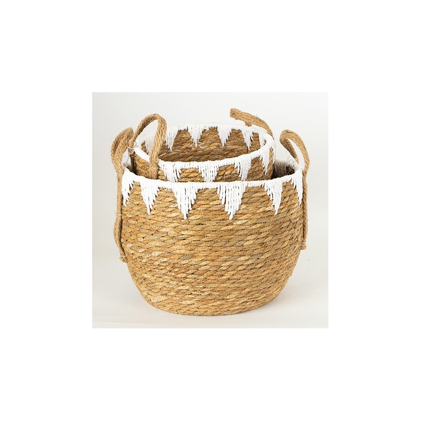 SETTI 2x Olkikori beige/valkoinen 32x16,5x18/24x23,5x26 cm