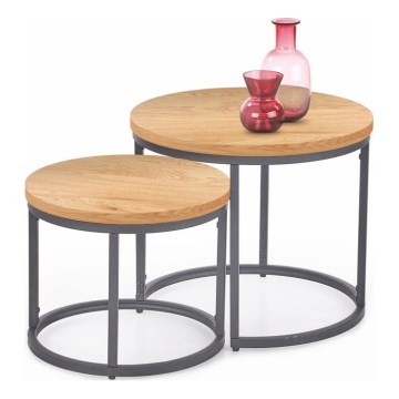 SETTI 2x OREO-sohvapöytä Ø 43/53 cm antrasiitti/kultainen tammi