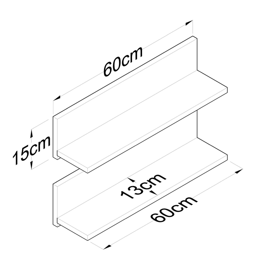 SETTI 2x Seinähylly 60x15 cm ruskea