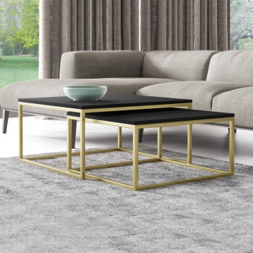 SETTI 2x Sohvapöytä DUAL musta/kulta