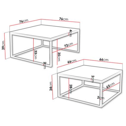 SETTI 2x Sohvapöytä DUAL musta/kulta