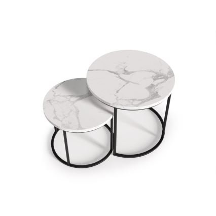 SETTI 2x Sohvapöytä OREO halkaisija 43/53 cm musta/marmorinen sisustus