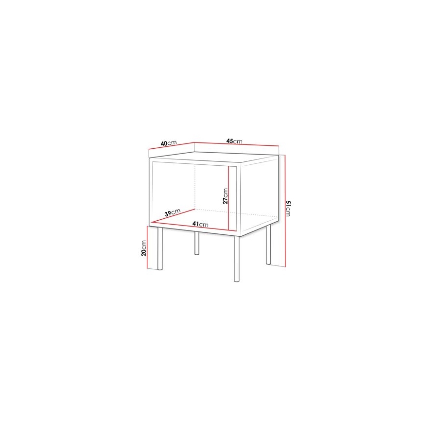 SETTI 2x Yöpöytä CORTINA 51x45 cm musta