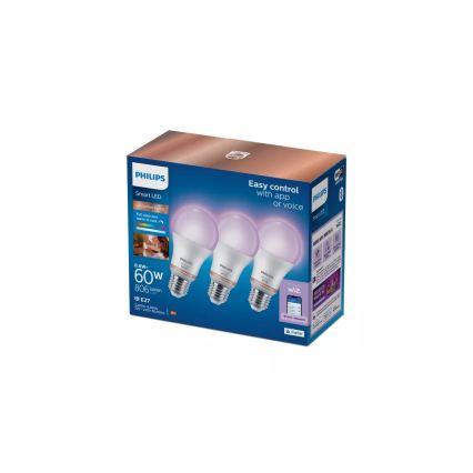 Setti 3 kpl himmennettäviä LED RGB -lamppuja Philips SMART A60 E27/8,8W/230V 2200-6500K