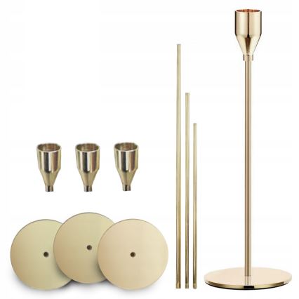 Setti 3 kpl kullanvärisiä kynttilänjalkoja