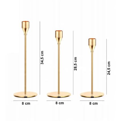 Setti 3 kpl kullanvärisiä kynttilänjalkoja