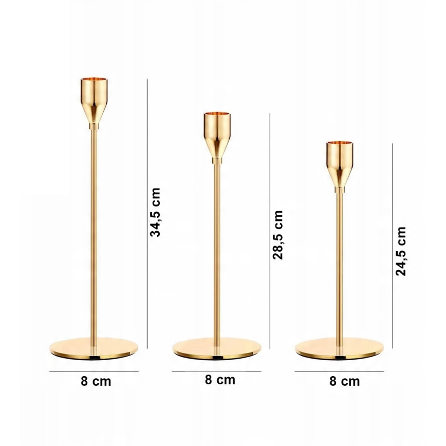 Setti 3 kpl kullanvärisiä kynttilänjalkoja