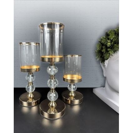 Setti 3 kpl kultaisia kynttilänjalkoja