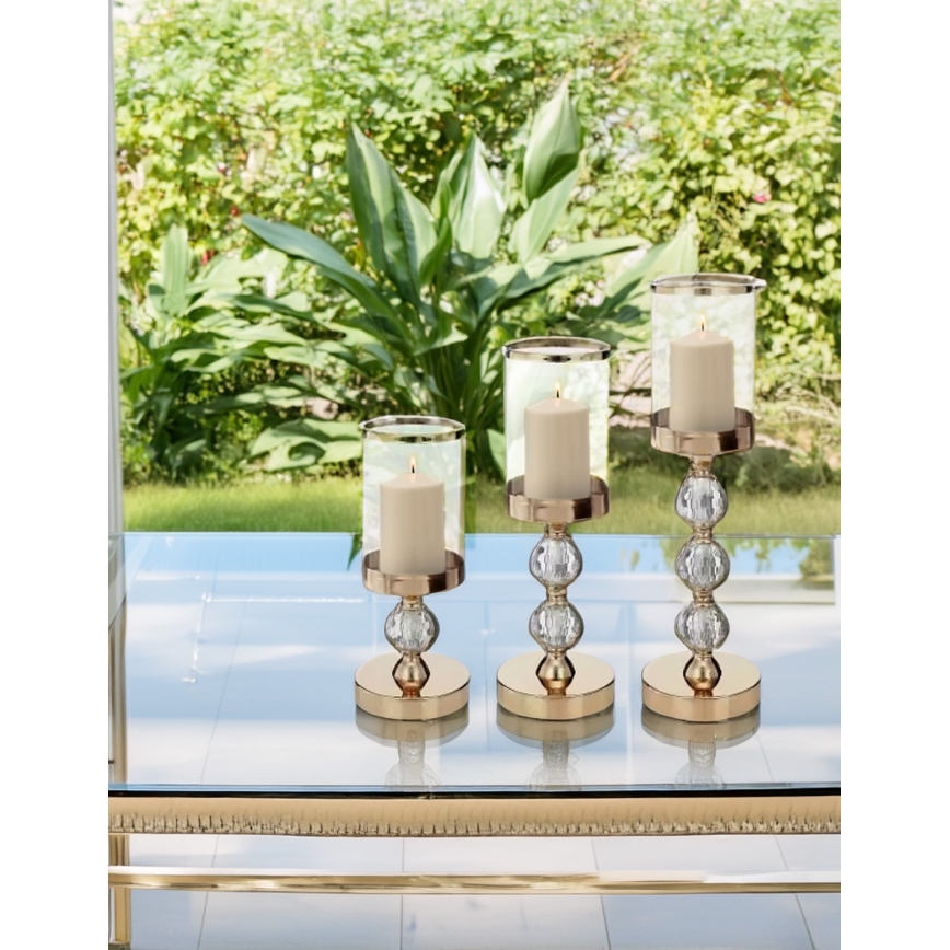 Setti 3 kpl kultaisia kynttilänjalkoja