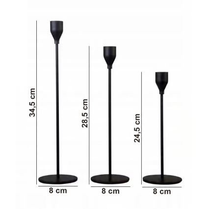 Setti 3 kpl kynttilänjalkoja, musta