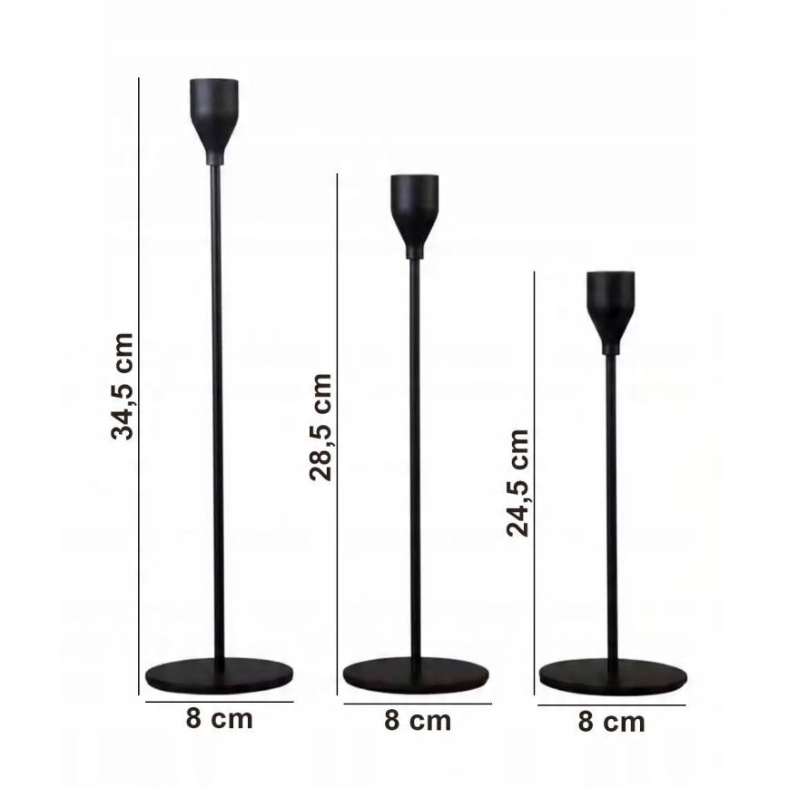 Setti 3 kpl kynttilänjalkoja, musta