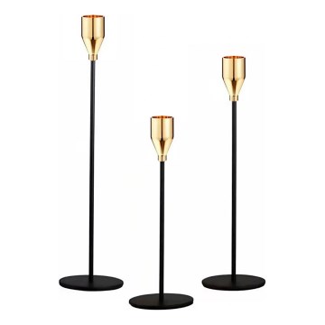 Setti 3 kpl kynttilänjalkoja, musta/kultainen