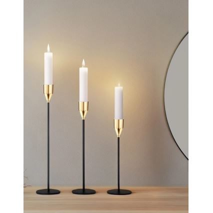 Setti 3 kpl kynttilänjalkoja, musta/kultainen