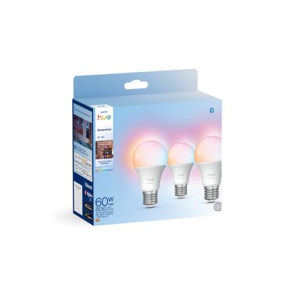 3 kpl himmennettäviä Philips Hue White And Color Ambiance Essential E27 LED-lamppuja, 8W/230V, 2200-6500K