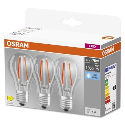 SETTI 3 kpl LED-lamppua BASE CLASSIC FILAMENT A60 E27/7,5W/230V 4000K - Osram
