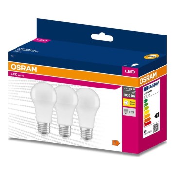 Setti 3 kpl LED-lamppuja A60 E27/10W/230V 3000K - Osram