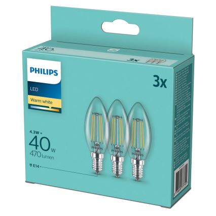 Setti 3 kpl LED-lamppuja VINTAGE Philips B35 E14/4,3W/230V 2700K