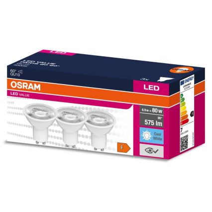 Setti 3 kpl LED-reflektorilamppua PAR16 GU10/6,9W/230V 4000K 60° - Osram