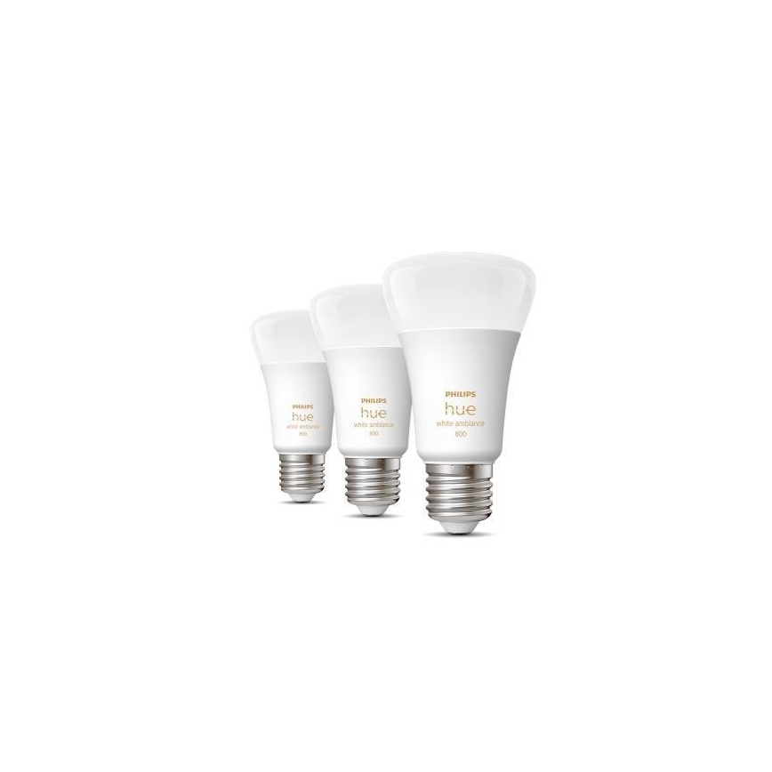 Kolmen kappaleen setti: Philips Hue WHITE AMBIANCE A60 E27 himmennettävät LED-lamput 6W/230V 2200-6500K