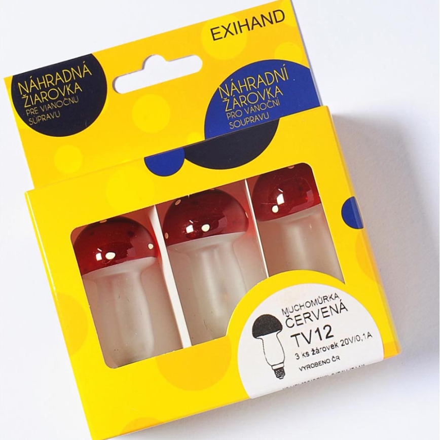 SETTI 3 x Vaihtolamppu MUSHROOM E10/20V/0,1A punainen Valmistettu EU