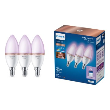 SETTI 3x Himmennettävä LED RGB -lamppu Philips SMART C37 E14/4,9W/230V 2200-6500K CRI 90