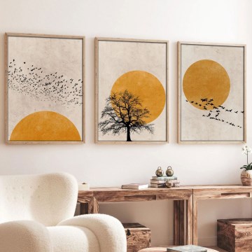 Setti 3x kehystetty taulu 50x70 cm beige/oranssi