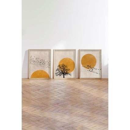 Setti 3x kehystetty taulu 50x70 cm beige/oranssi