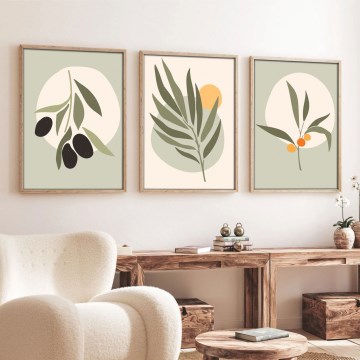 SETTI 3x Kuva valokuvakehyksessä 50x70 cm lehdet