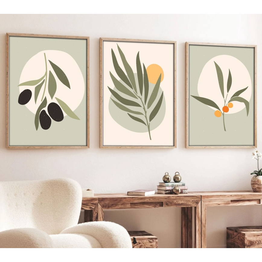 SETTI 3x Kuva valokuvakehyksessä 50x70 cm lehdet