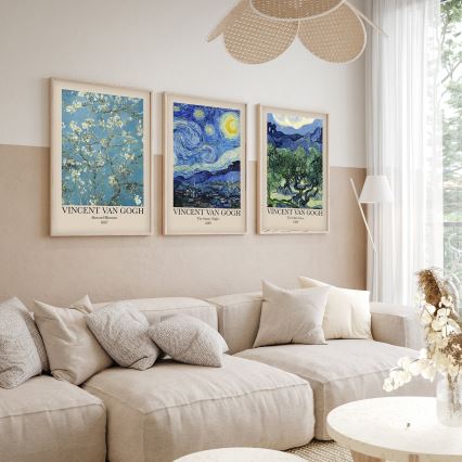 SETTI 3x Kuva valokuvakehyksessä 50x70 cm Vincent van Gogh