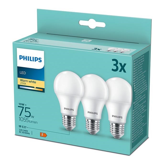 SETTI 3x LED-polttimo Philips A60 E27/10W/230V 2700K